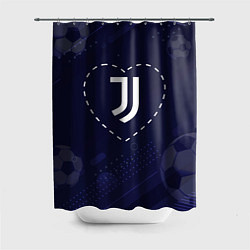 Шторка для душа Лого Juventus в сердечке на фоне мячей, цвет: 3D-принт