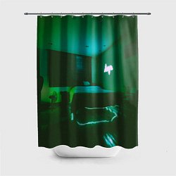 Шторка для душа Неоновая спальня - Зелёный, цвет: 3D-принт