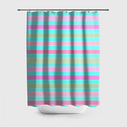 Шторка для душа Pink turquoise stripes horizontal Полосатый узор, цвет: 3D-принт