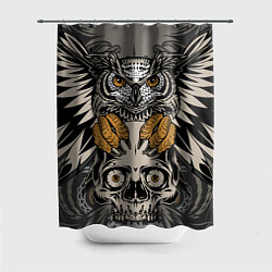 Шторка для душа Сова с черепом Owl with Skull, цвет: 3D-принт