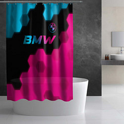 Шторка для душа BMW - neon gradient: символ сверху, цвет: 3D-принт — фото 2