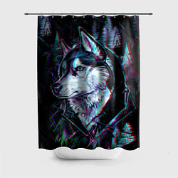 Шторка для душа Волк - глитч, цвет: 3D-принт