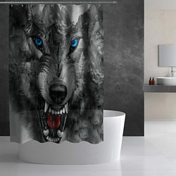 Шторка для душа Агрессивный волк с синими глазами, цвет: 3D-принт — фото 2