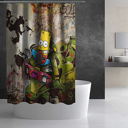 Шторка для душа Скейтбордист Барт Симпсон на фоне граффити, цвет: 3D-принт — фото 2