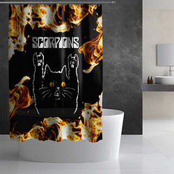 Шторка для душа Scorpions рок кот и огонь, цвет: 3D-принт — фото 2