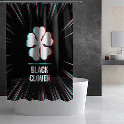 Шторка для душа Символ Black Clover в стиле glitch на темном фоне, цвет: 3D-принт — фото 2