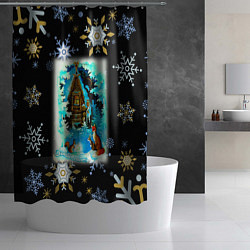 Шторка для душа Новый год изба и звери в лесу, цвет: 3D-принт — фото 2