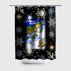Шторка для душа Новый год снеговики несут ёлочку, цвет: 3D-принт