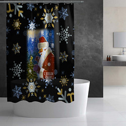 Шторка для душа Новый год дед мороз и птичка, цвет: 3D-принт — фото 2
