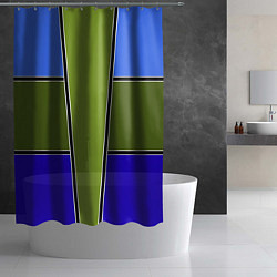 Шторка для душа Зелено- синий геометрический дизайн, цвет: 3D-принт — фото 2