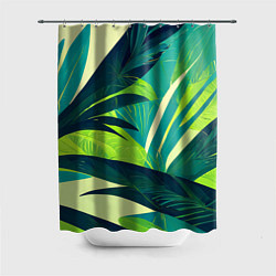 Шторка для душа Яркие тропические листья пальмы, цвет: 3D-принт