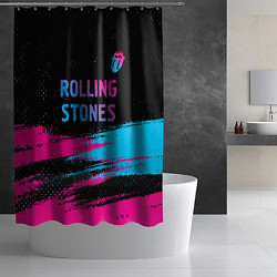 Шторка для душа Rolling Stones - neon gradient: символ сверху, цвет: 3D-принт — фото 2