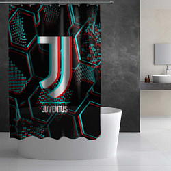 Шторка для душа Juventus FC в стиле glitch на темном фоне, цвет: 3D-принт — фото 2