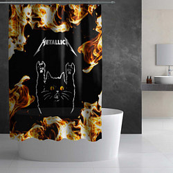 Шторка для душа Metallica рок кот и огонь, цвет: 3D-принт — фото 2