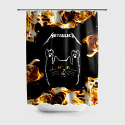 Шторка для душа Metallica рок кот и огонь, цвет: 3D-принт