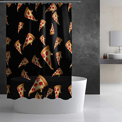 Шторка для душа Куски пиццы на черном фоне, цвет: 3D-принт — фото 2