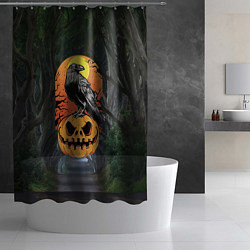 Шторка для душа Ворон, сидящий на тыкве - Halloween, цвет: 3D-принт — фото 2