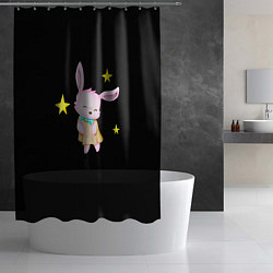 Шторка для душа Крольчонок танцует со звёздами на чёрном фоне, цвет: 3D-принт — фото 2