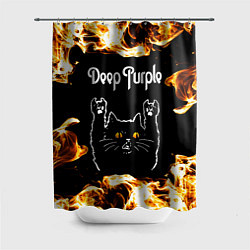 Шторка для душа Deep Purple рок кот и огонь, цвет: 3D-принт