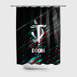 Шторка для душа Doom в стиле glitch и баги графики на темном фоне, цвет: 3D-принт