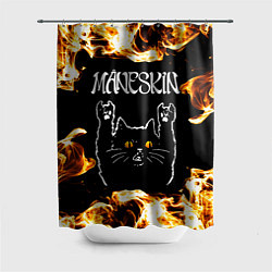Шторка для душа Maneskin рок кот и огонь, цвет: 3D-принт