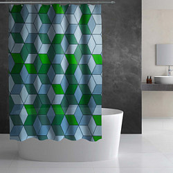 Шторка для душа Зелёные и серые абстрактные кубы с оптической иллю, цвет: 3D-принт — фото 2