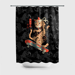 Шторка для душа Кот самурай на скейтборде, цвет: 3D-принт