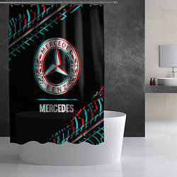 Шторка для душа Значок Mercedes в стиле glitch на темном фоне, цвет: 3D-принт — фото 2