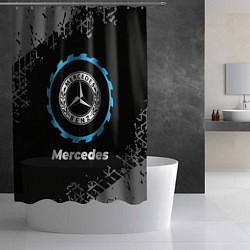 Шторка для душа Mercedes в стиле Top Gear со следами шин на фоне, цвет: 3D-принт — фото 2