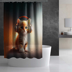Шторка для душа Милый рыжий котёнок в наушниках, цвет: 3D-принт — фото 2