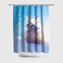 Шторка для душа Заснеженный котик, цвет: 3D-принт