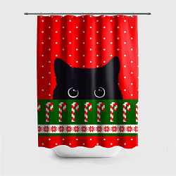 Шторка для душа Котик: новогодний свитер, цвет: 3D-принт