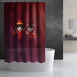 Шторка для душа Аниме мальчик и девочка празднуют китайский новый, цвет: 3D-принт — фото 2