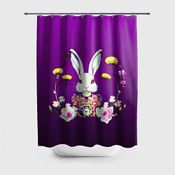 Шторка для душа Кролик с одуванчиками, цвет: 3D-принт