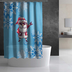 Шторка для душа Крутой Дед Мороз - снежинки, цвет: 3D-принт — фото 2