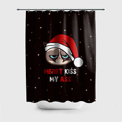 Шторка для душа Новогодний кот мем - грубиян, цвет: 3D-принт
