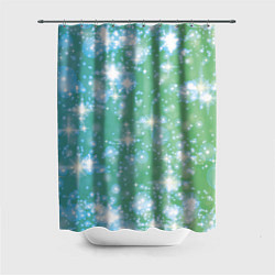 Шторка для душа Сияющие серебряные блестки на зелено-голубом фоне, цвет: 3D-принт