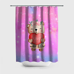 Шторка для душа Милый мишка с сердечком, цвет: 3D-принт