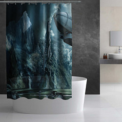 Шторка для душа Сай-фай тёмные горы и корабль, цвет: 3D-принт — фото 2