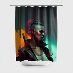 Шторка для душа Cyberpunk girl art, цвет: 3D-принт