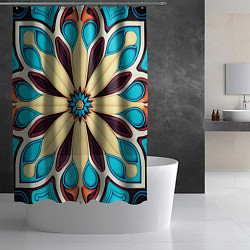 Шторка для душа Узор большой цветок с голубыми фигурами, цвет: 3D-принт — фото 2