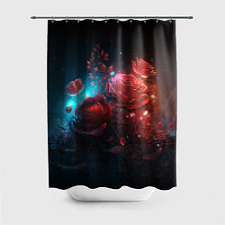 Шторка для душа Алые розы в ночном лесу, цвет: 3D-принт