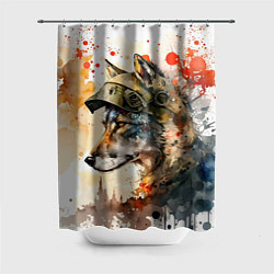 Шторка для душа Акварельный волк солдат, цвет: 3D-принт