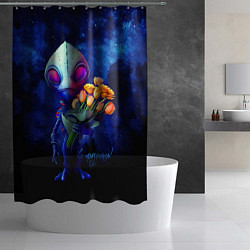 Шторка для душа Инопланетянин с букетом цветов, цвет: 3D-принт — фото 2