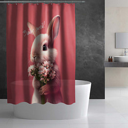 Шторка для душа Розовый заяц с цветами, цвет: 3D-принт — фото 2