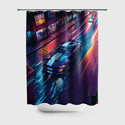 Шторка для душа Форд мустанг ночью под дождем, цвет: 3D-принт