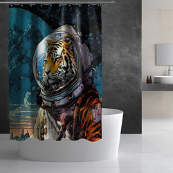 Шторка для душа Тигр космонавт на далекой планете, цвет: 3D-принт — фото 2