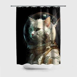 Шторка для душа Белый пушистый кот космонавт, цвет: 3D-принт