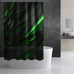Шторка для душа Черные объекты в зеленым свечением, цвет: 3D-принт — фото 2