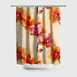 Шторка для душа Акварельные цветы - персиковый паттерн, цвет: 3D-принт